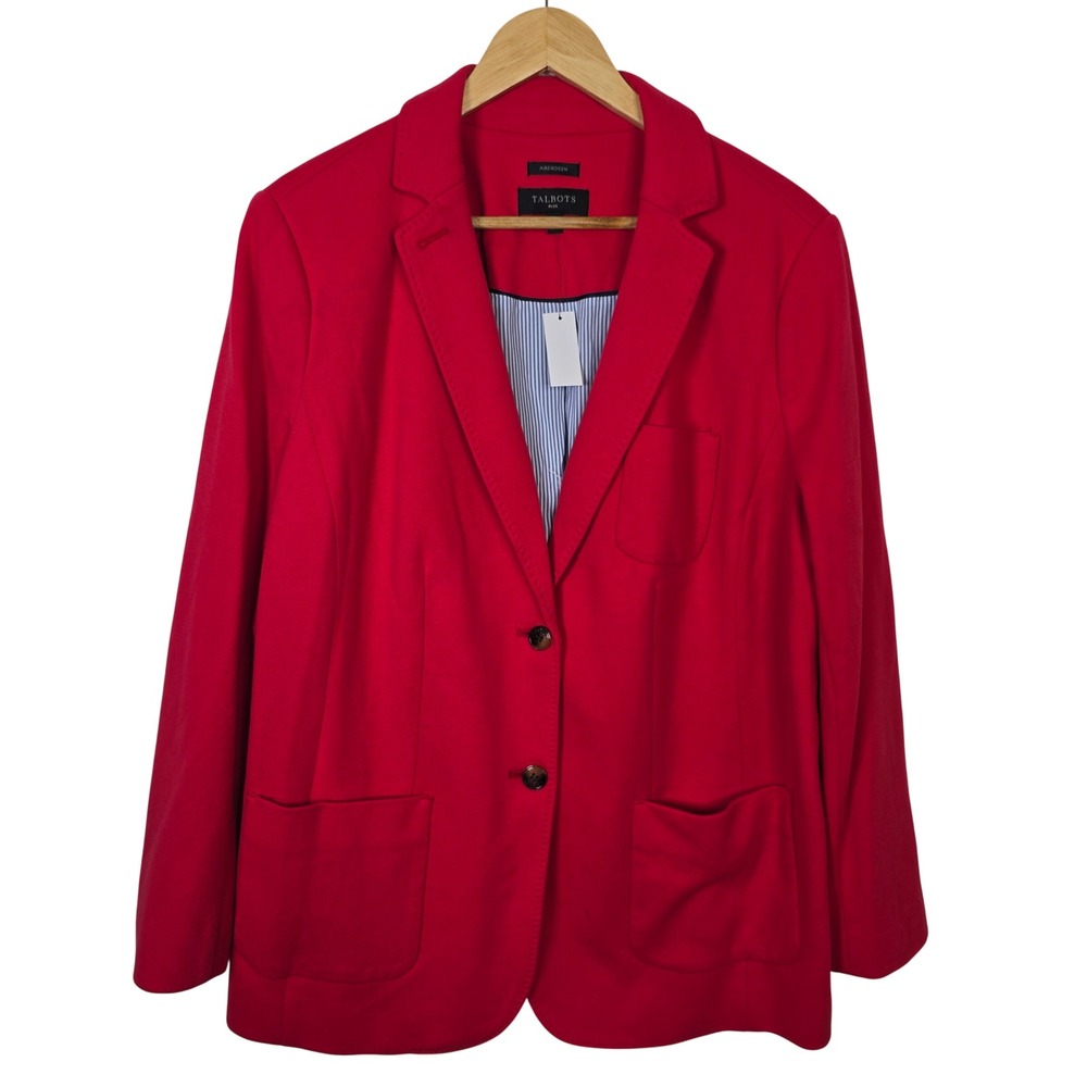Talbots Aberdeen Red Cotton Blend Two Button Blazer Jacket NWT 16W